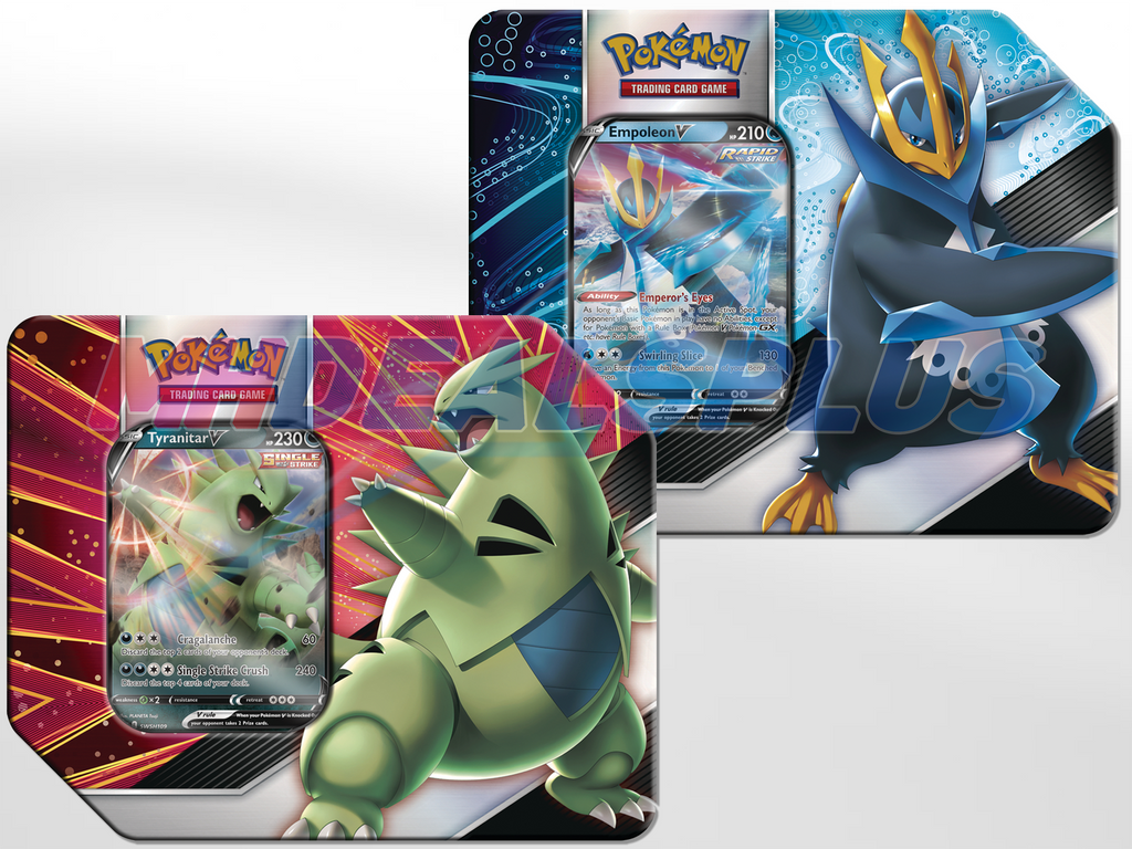 Pokemon TCG V Strikers Tin - Tyranitar V & Empoleon V Set of 2 Tins - MHDEALSPLUS Pokemon TCG V Strikers Tin - Tyranitar V & Empoleon V Set of 2 Tins - MHDEALSPLUS