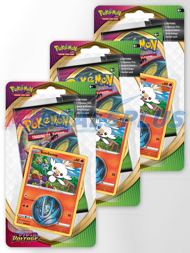 Pokemon TCG Sword & Shield Vivid Voltage Checklane Blister w/ Scorbunn MHDEALSPLUS Pokemon TCG Sword & Shield Vivid Voltage Checklane Blister w/ Scorbunn MHDEALSPLUS